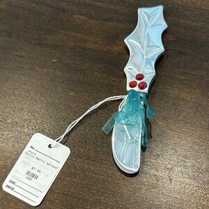 NWT - Stainless Steel Silver Holly Berry Spreader with Red Gem Accents
